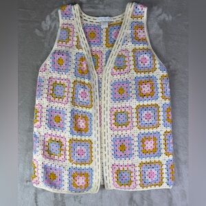 House of Harlow Sweater Vest OS Womens Pastel Crochet Patchwork Grannycore 70s